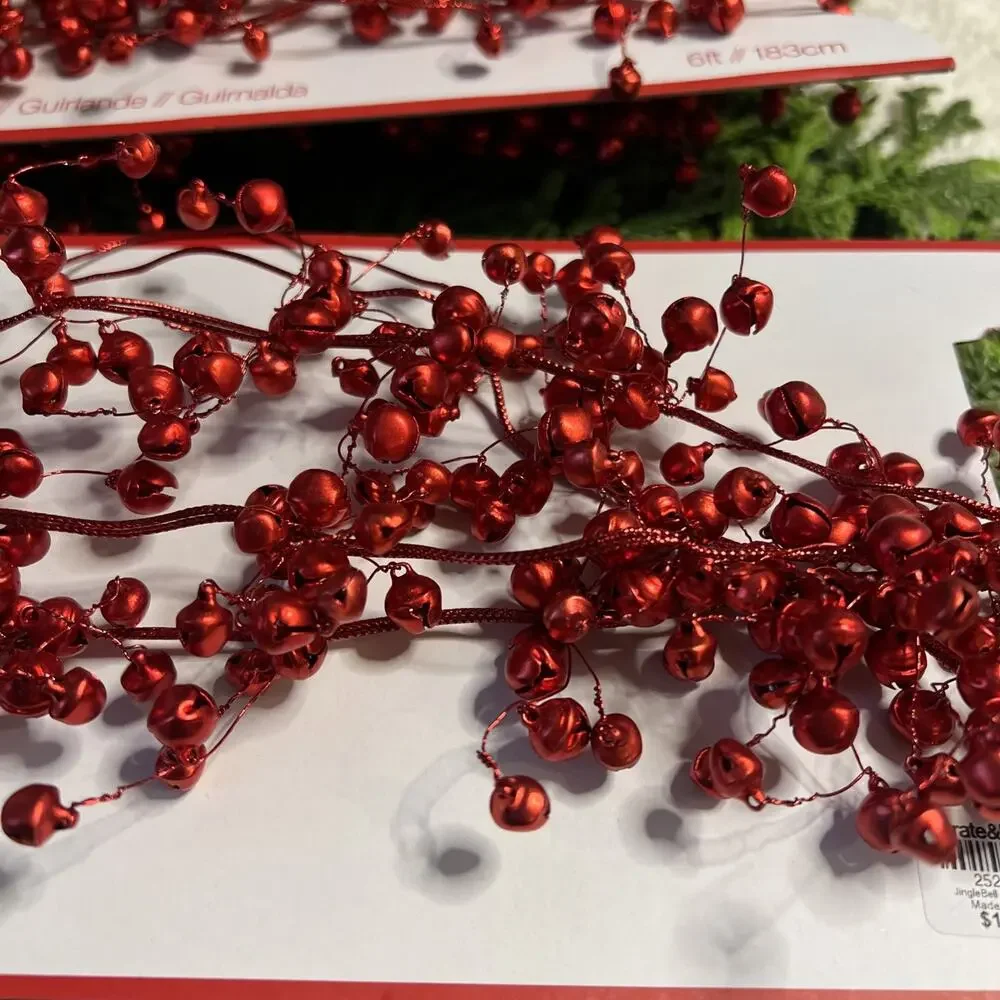 Crate & Barrel Red Jingle Bell Garland 2 Sets 6ft Each (12’ Total) Holiday Decor